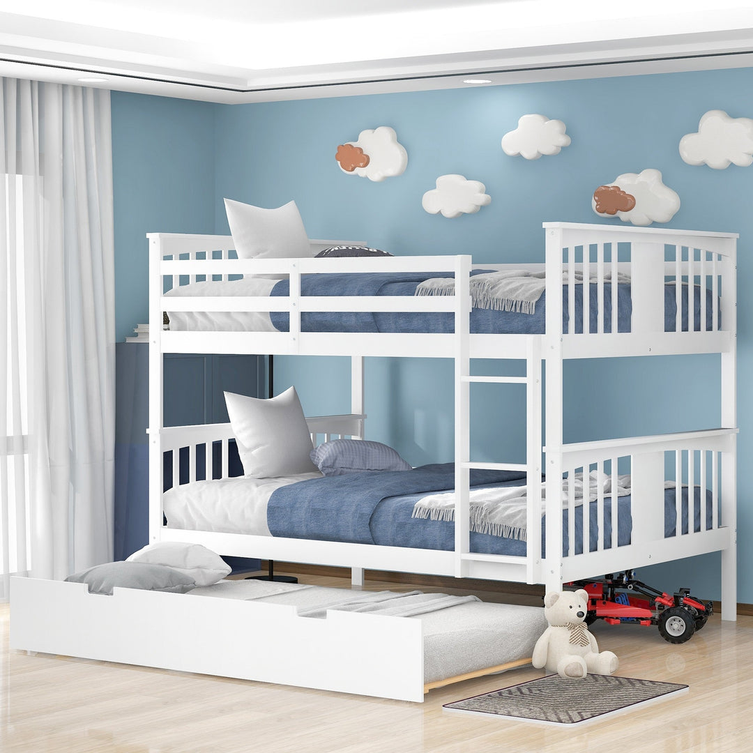 White Double Full Size Over Twin Trundle Bunk Bed Image 1