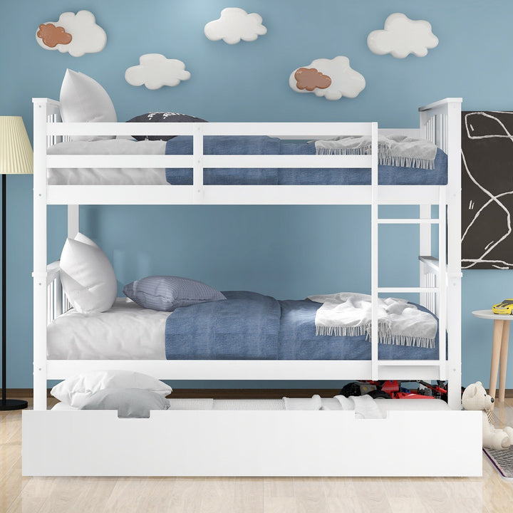 White Double Full Size Over Twin Trundle Bunk Bed Image 2