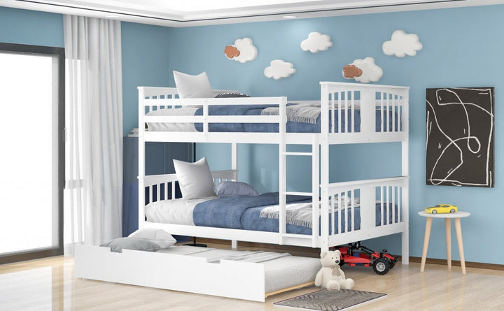 White Double Full Size Over Twin Trundle Bunk Bed Image 3