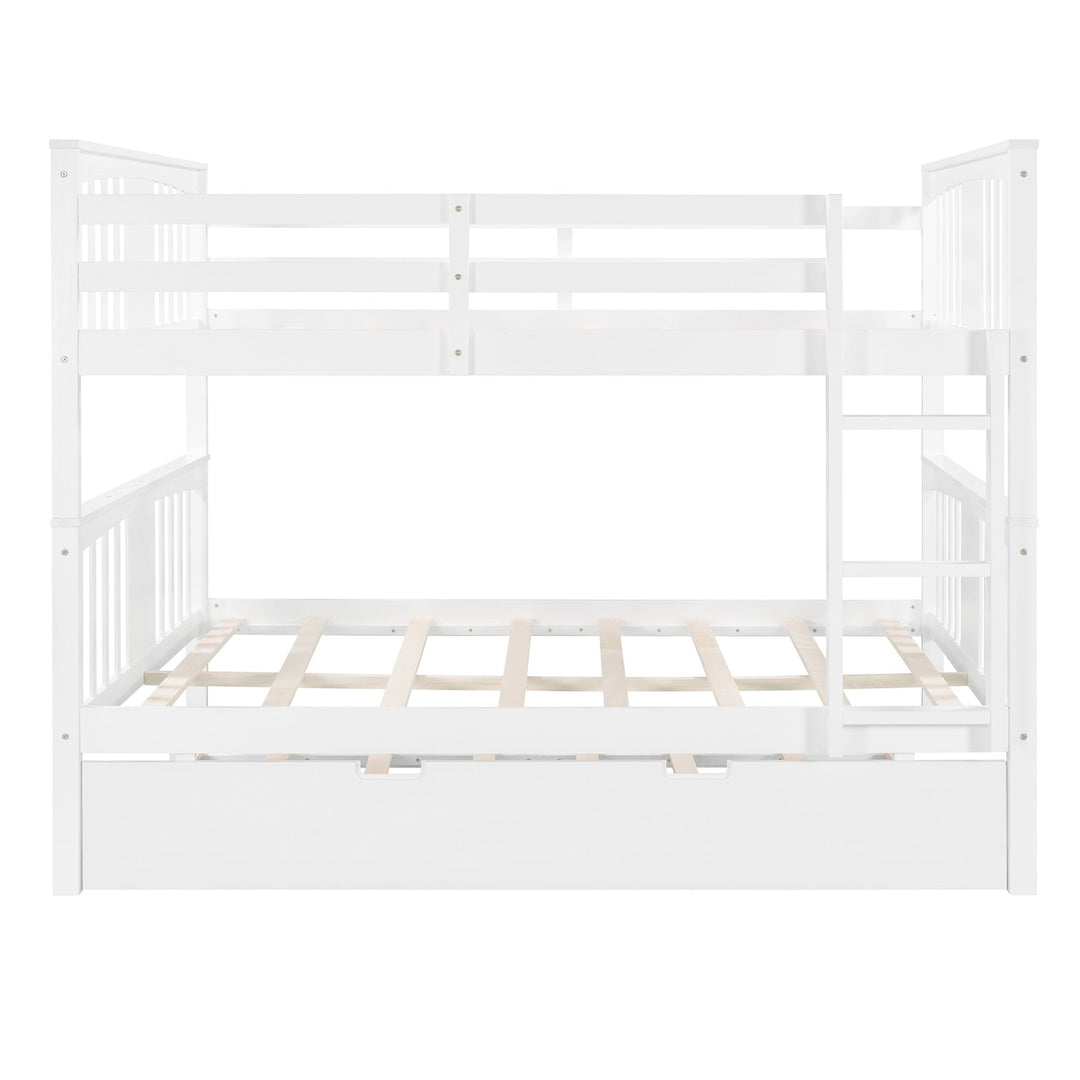 White Double Full Size Over Twin Trundle Bunk Bed Image 4