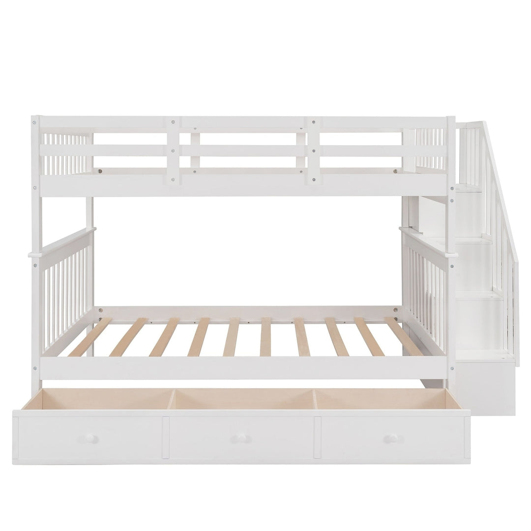 White Double Full Size Stairway Bunk Bed With Drawer Image 6