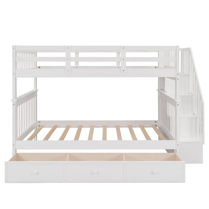 White Double Full Size Stairway Bunk Bed With Drawer Image 6