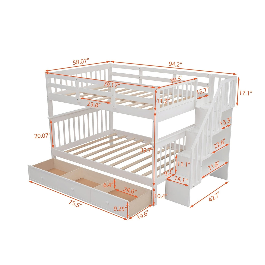 White Double Full Size Stairway Bunk Bed With Drawer Image 7