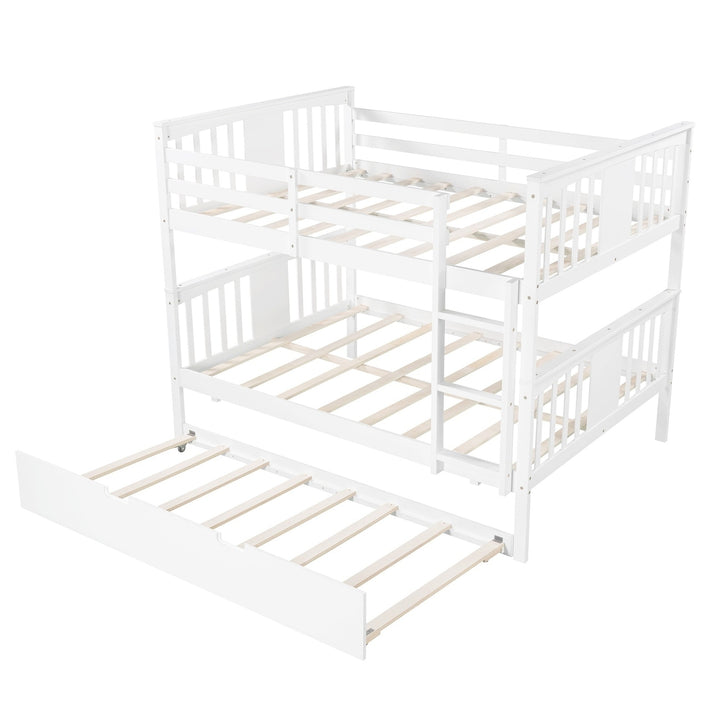 White Double Full Size Over Twin Trundle Bunk Bed Image 6