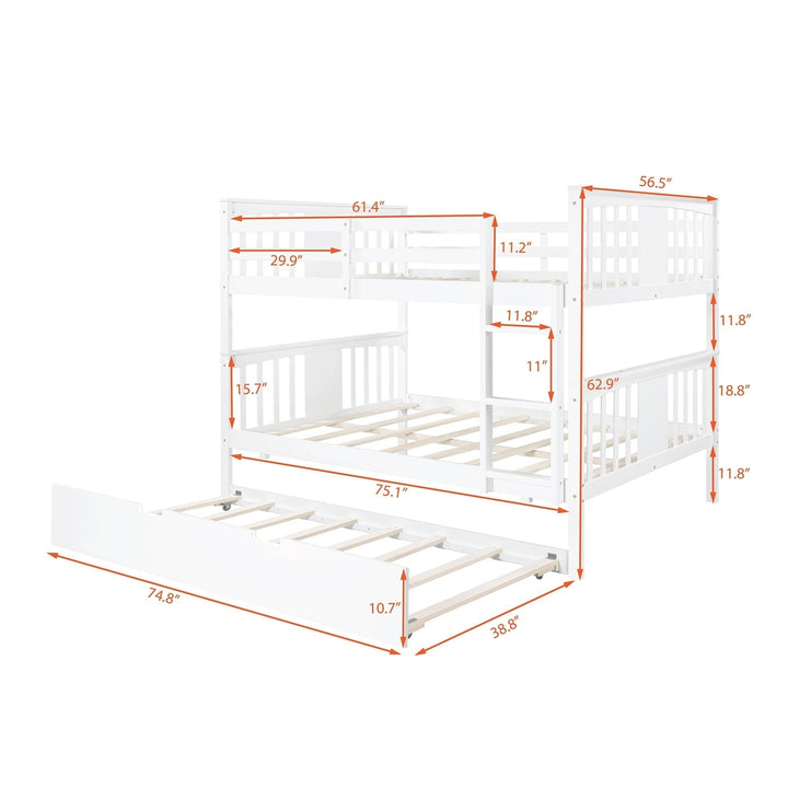 White Double Full Size Over Twin Trundle Bunk Bed Image 7