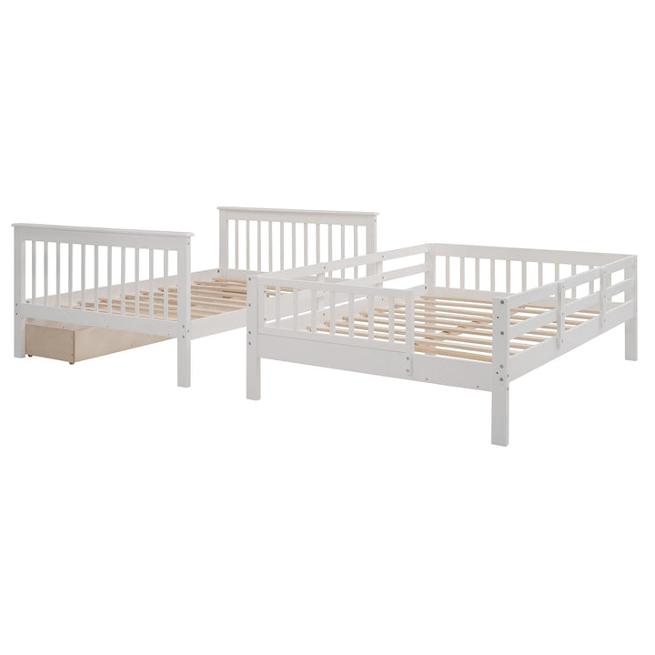 White Double Full Size Stairway Bunk Bed With Drawer Image 9