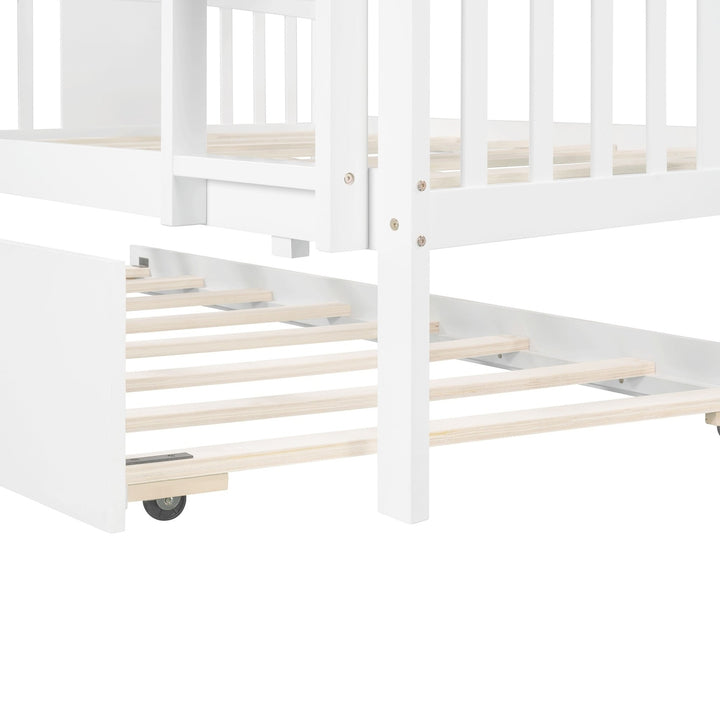 White Double Full Size Over Twin Trundle Bunk Bed Image 8