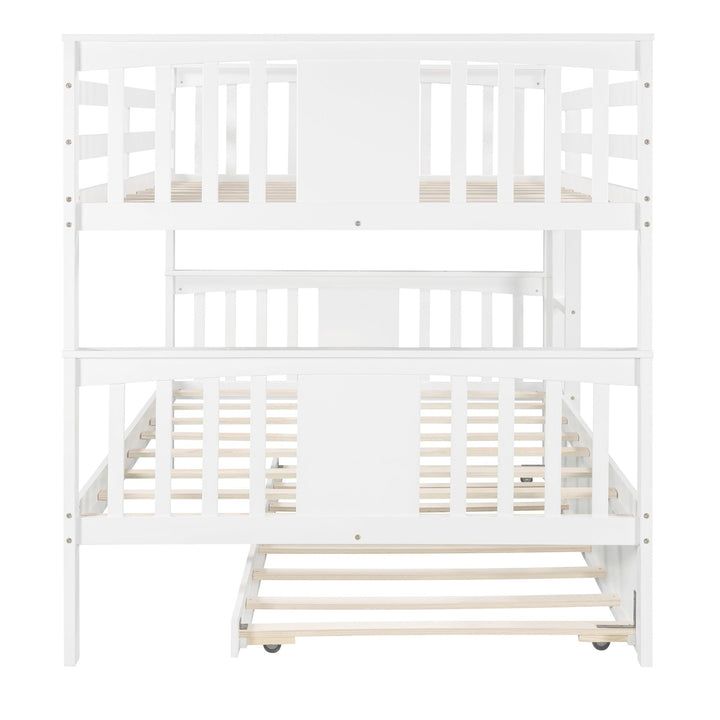 White Double Full Size Over Twin Trundle Bunk Bed Image 9