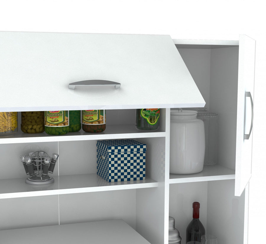 White Finish Wood Kitchen Storage Cabinet Image 1