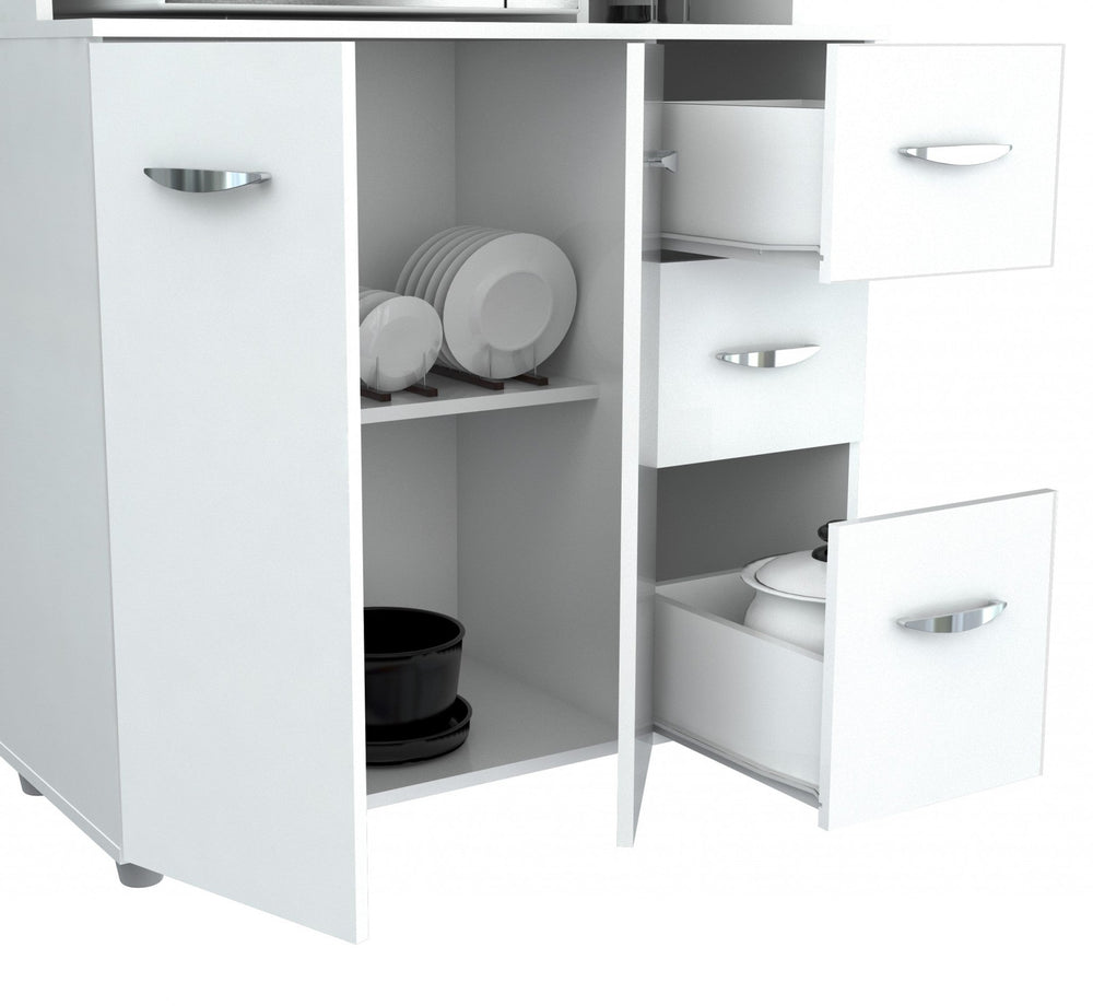 White Finish Wood Kitchen Storage Cabinet Image 2
