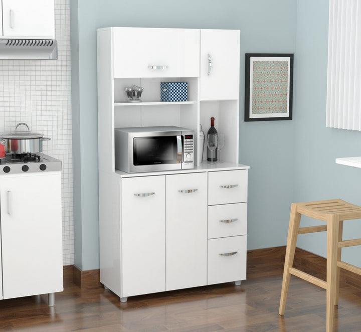 White Finish Wood Kitchen Storage Cabinet Image 3