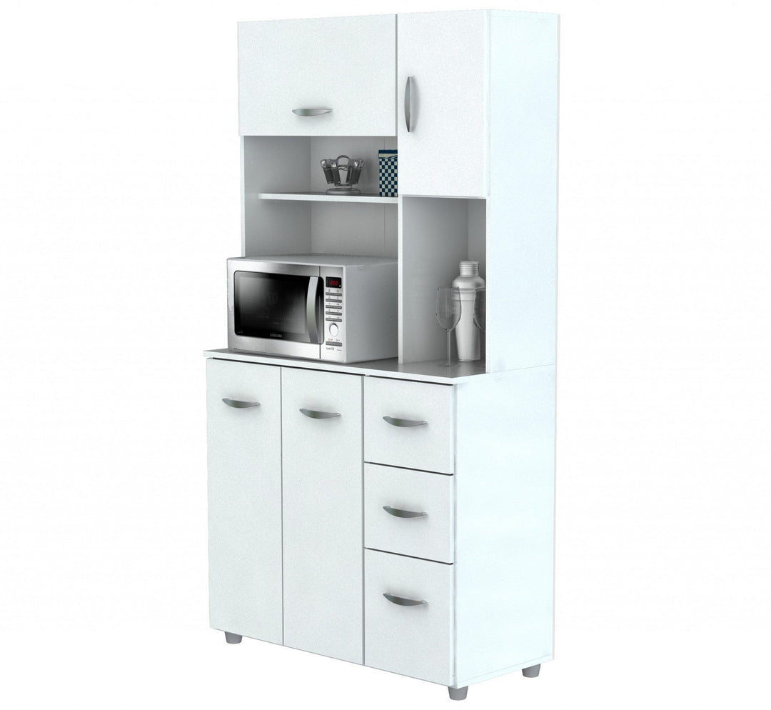 White Finish Wood Kitchen Storage Cabinet Image 5