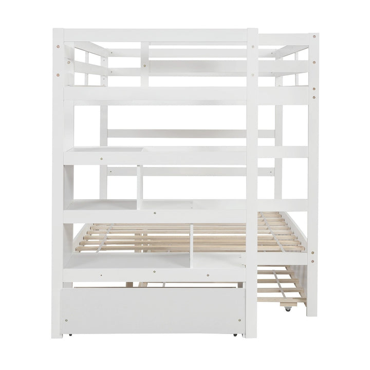 White Full Over Full Contemporary Bunk Bed With Stairs Image 4