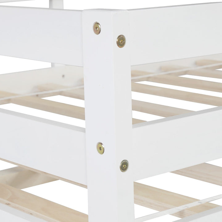 White Full Over Full Contemporary Bunk Bed With Stairs Image 5