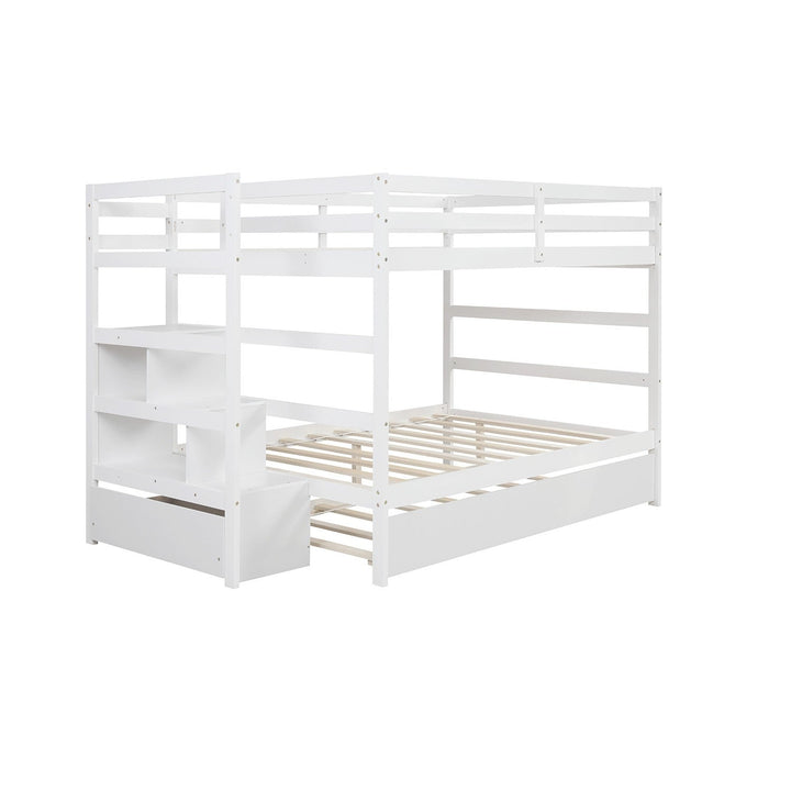 White Full Over Full Contemporary Bunk Bed With Stairs Image 6