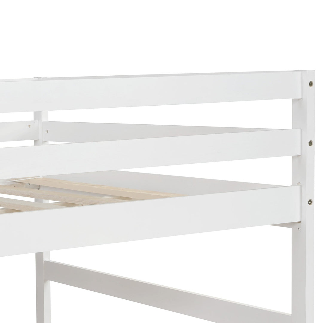 White Full Over Full Contemporary Bunk Bed With Stairs Image 7