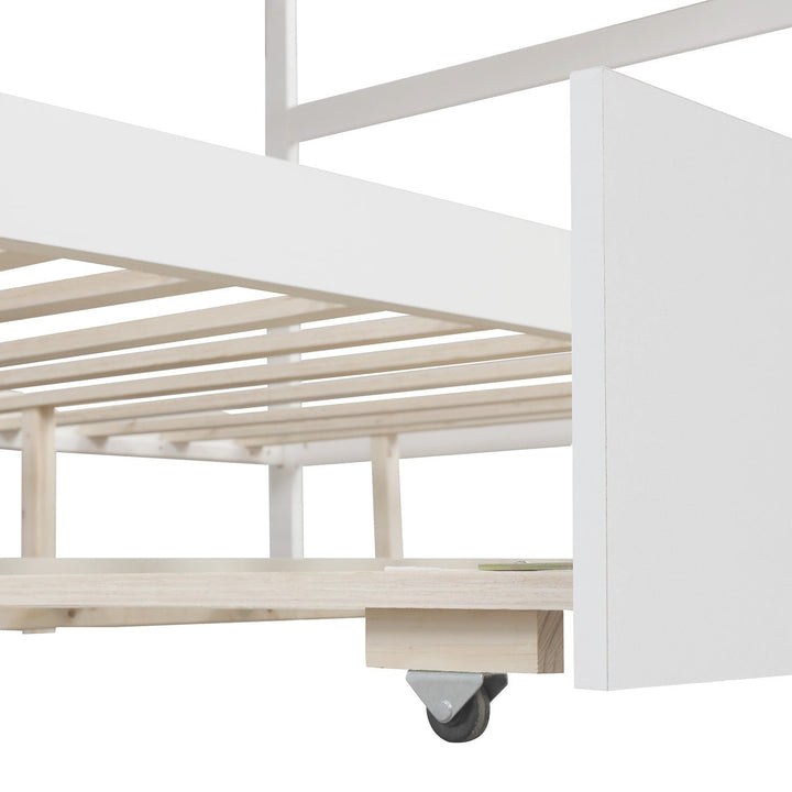 White Full Over Full Contemporary Bunk Bed With Stairs Image 8