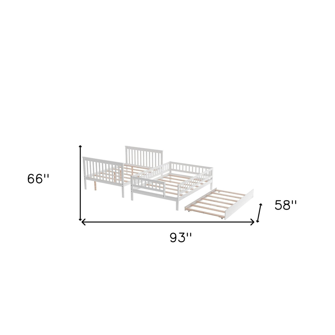 White Full Over Full Farmhouse Style Bunk Bed with Trundle and Staircase Image 10