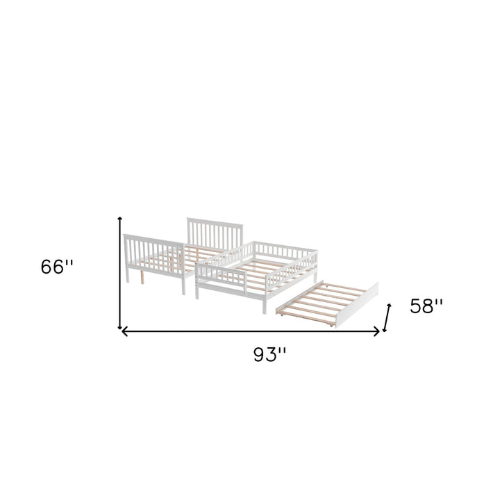 White Full Over Full Farmhouse Style Bunk Bed with Trundle and Staircase Image 10