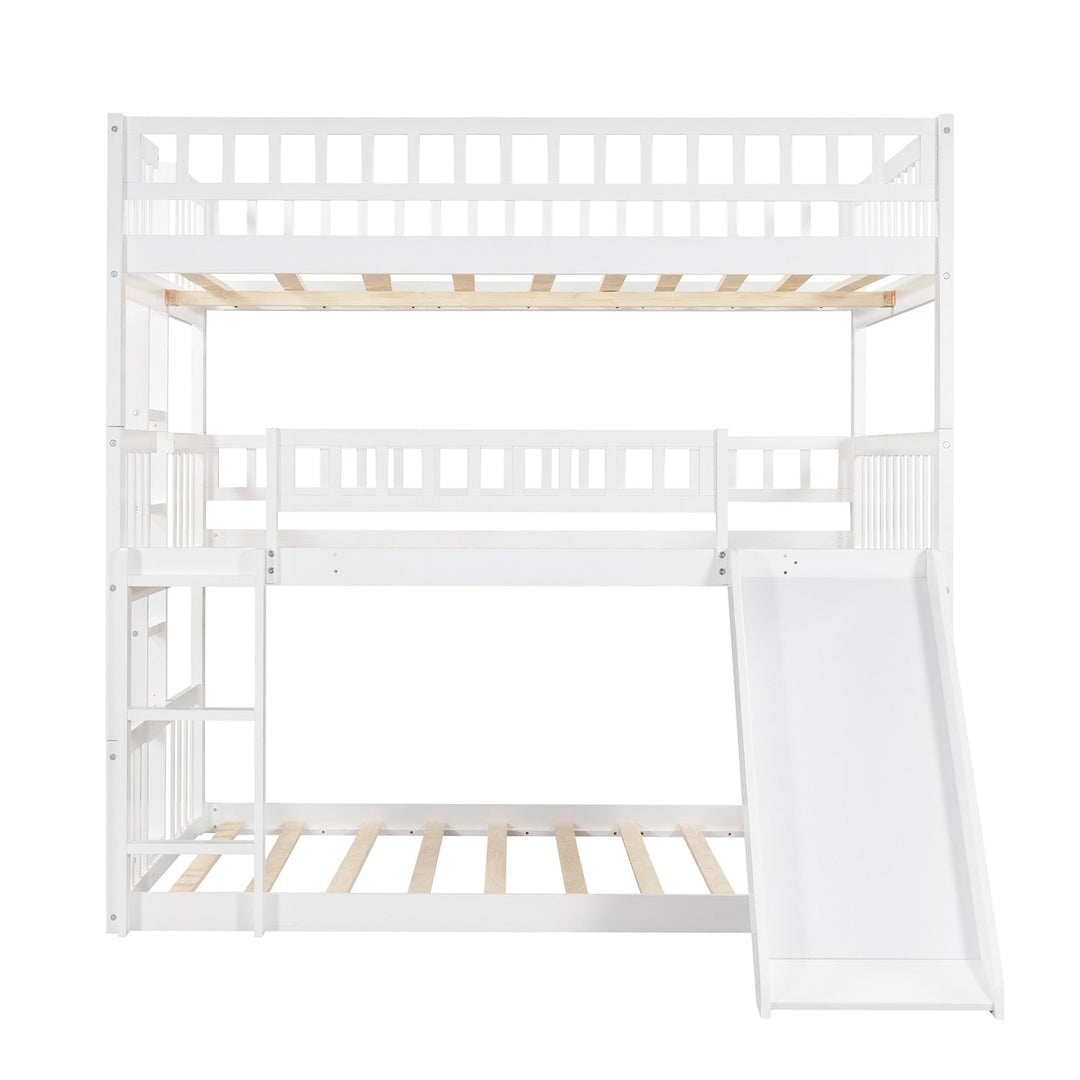 White Full Over Full Over Full Contemporary Bunk Bed With Slide Image 7