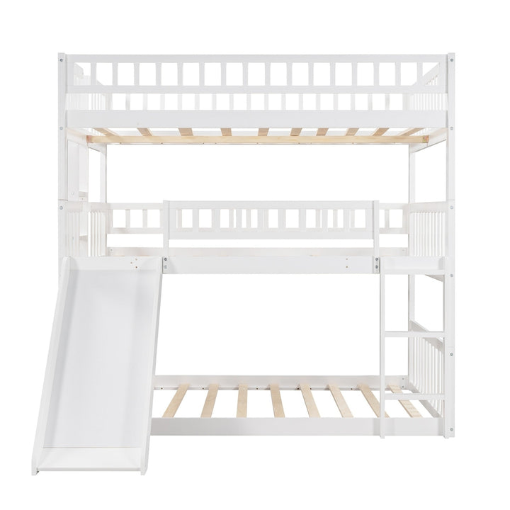 White Full Over Full Over Full Contemporary Bunk Bed With Slide Image 8