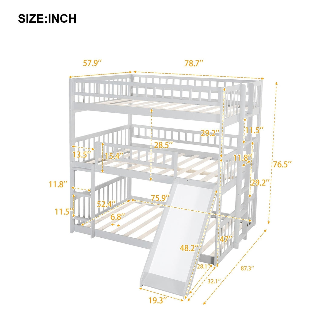 White Full Over Full Over Full Contemporary Bunk Bed With Slide Image 9