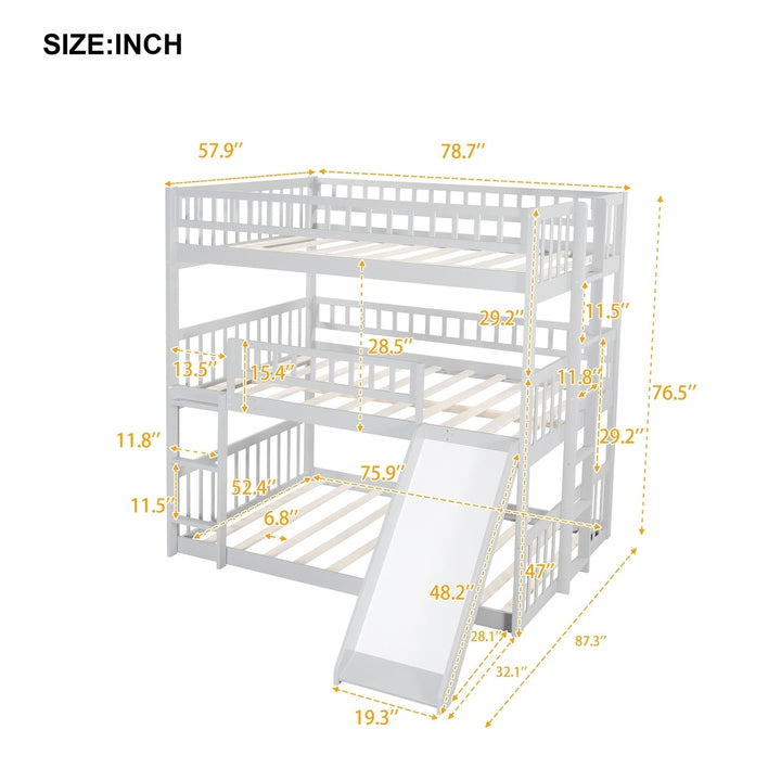 White Full Over Full Over Full Contemporary Bunk Bed With Slide Image 9