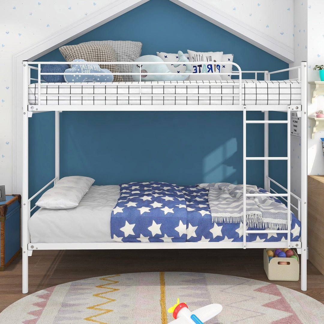 White Heavy Duty Twin Over Full Metal Bunk Bed Image 1