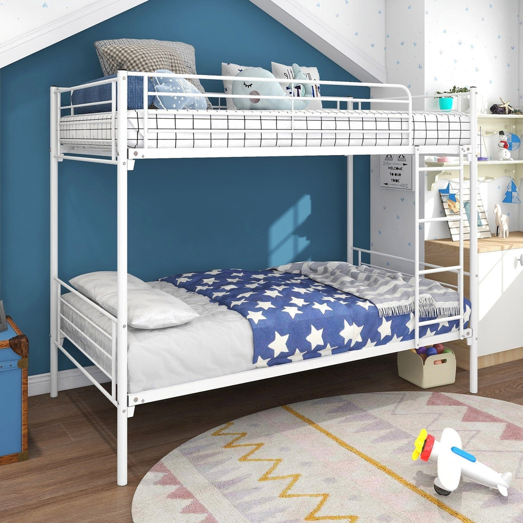 White Heavy Duty Twin Over Full Metal Bunk Bed Image 2