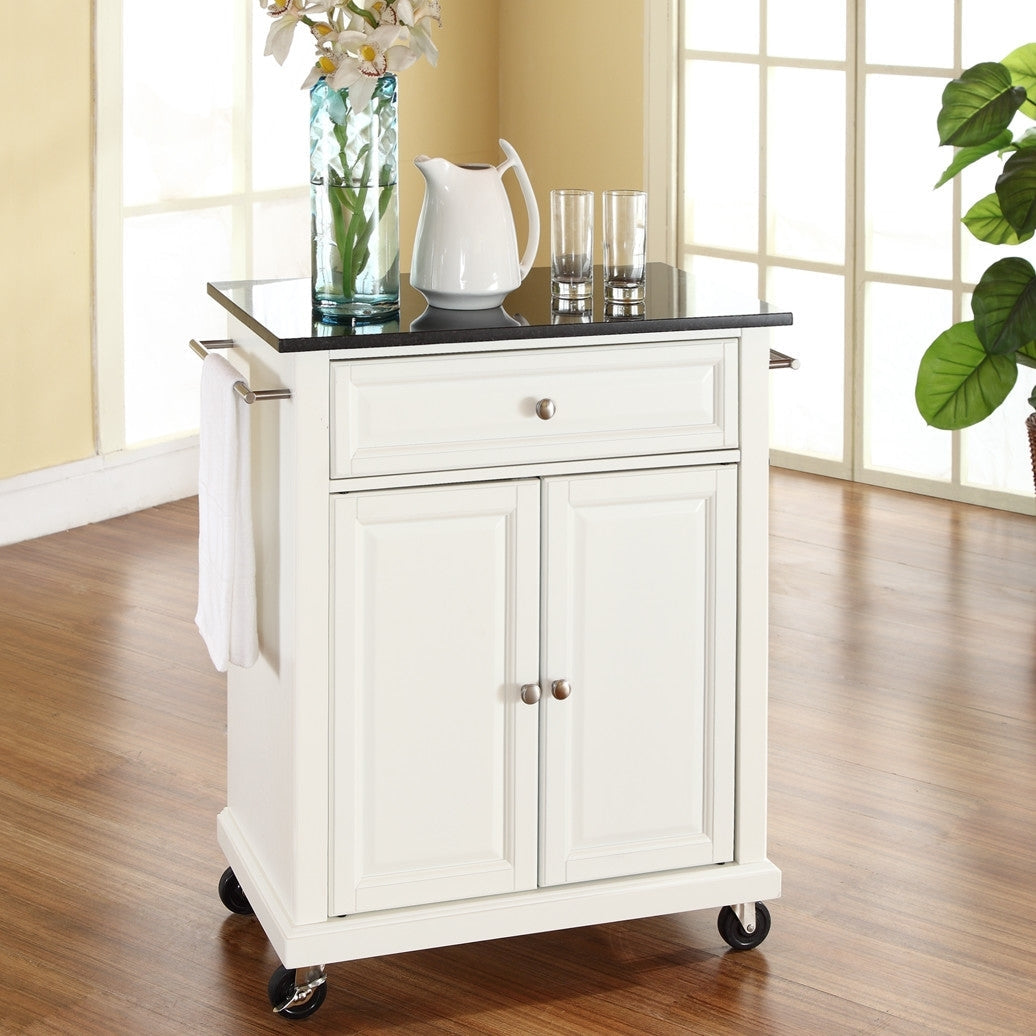 White Kitchen Cart with Granite Top and Locking Casters Wheels Image 3