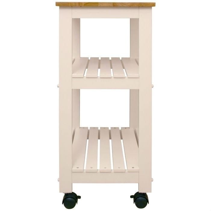 White Kitchen Microwave Cart with Butcher Block Top and Locking Casters Image 2