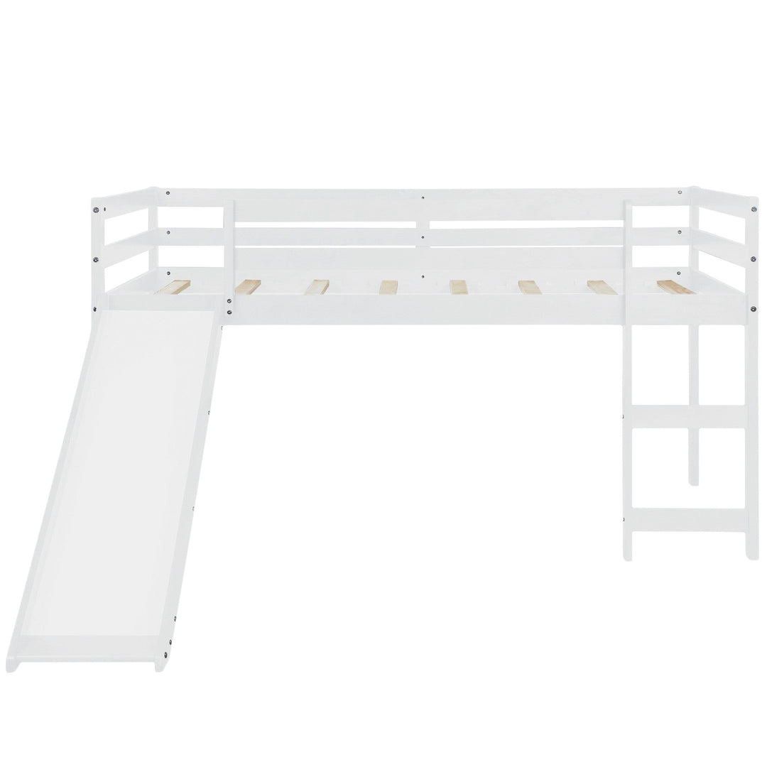 White Low Loft Bed With Slide Image 1