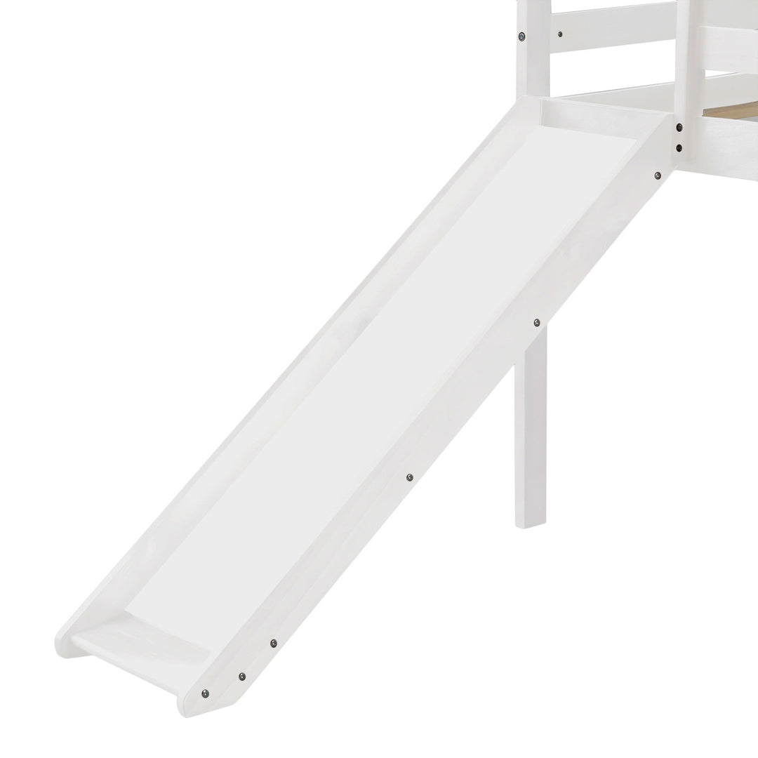 White Low Loft Bed With Slide Image 4