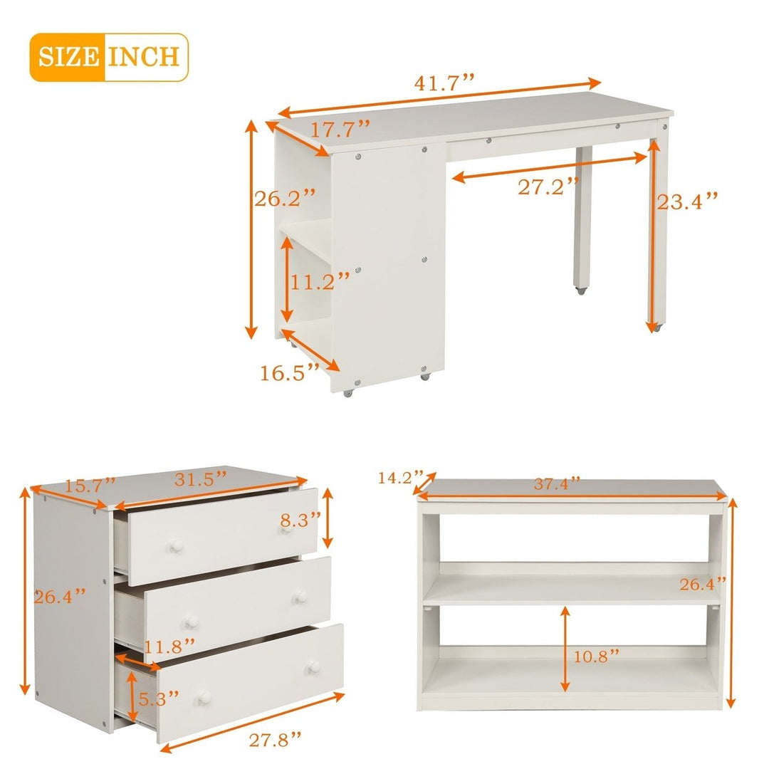 White Low Twin Loft Bed With Cabinet and Desk Image 4