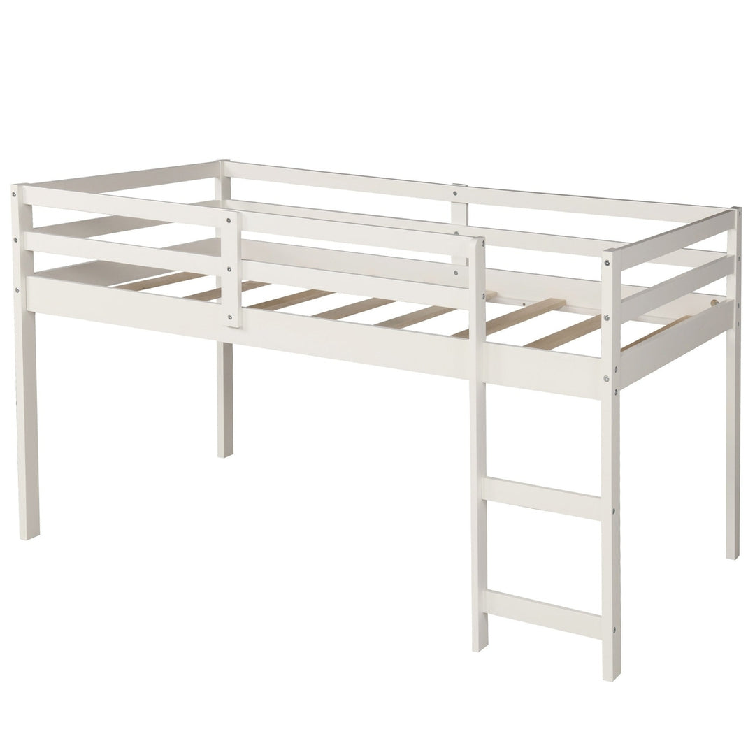 White Low Twin Loft Bed With Cabinet and Desk Image 6