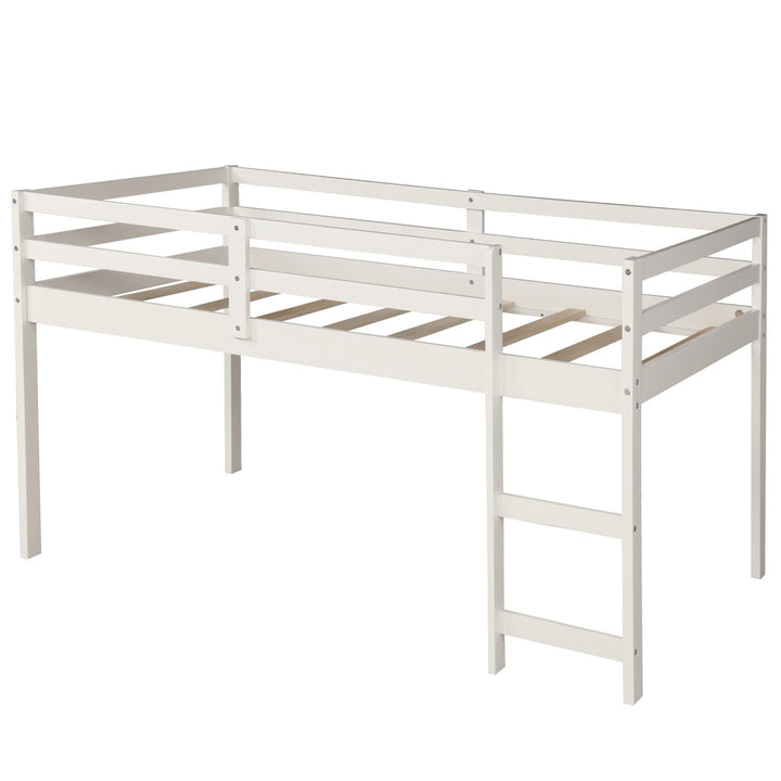 White Low Twin Loft Bed With Cabinet and Desk Image 6