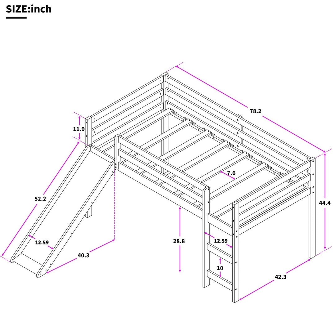 White Low Loft Bed With Slide Image 7