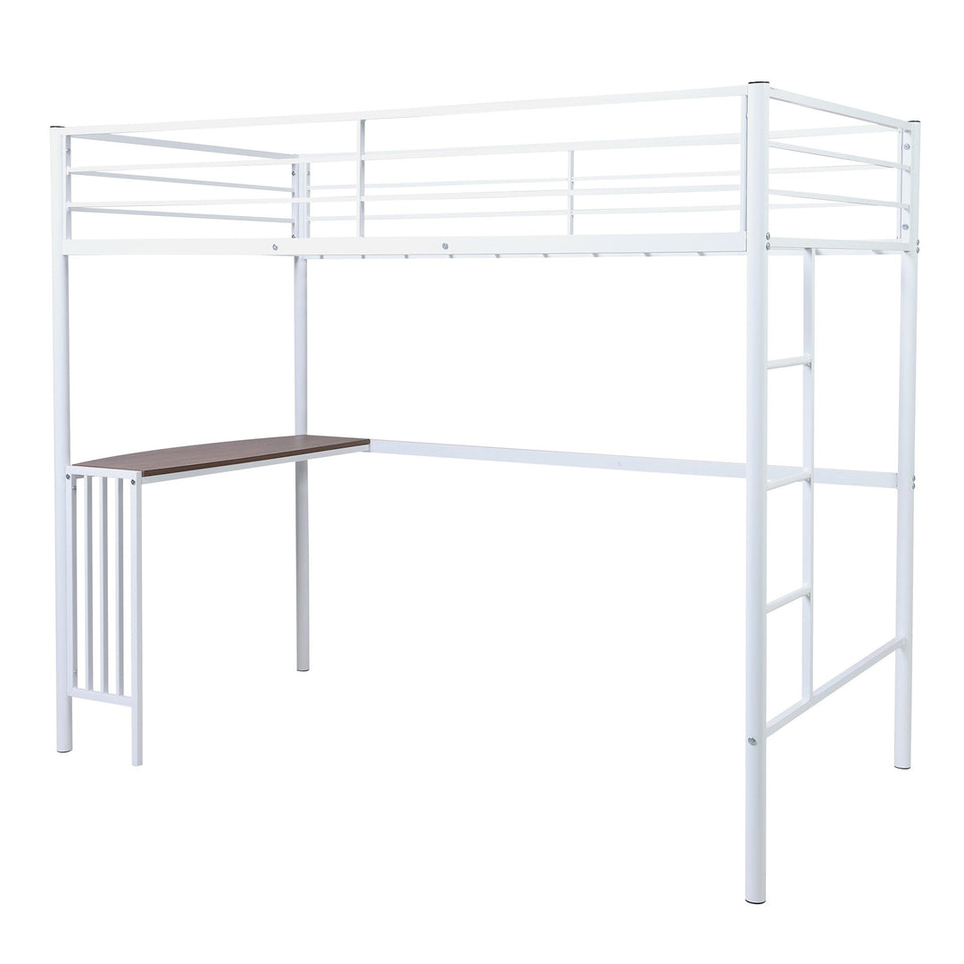 White Metal Twin Size Loft Bed with Desk Image 3