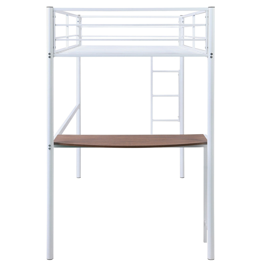 White Metal Twin Size Loft Bed with Desk Image 7