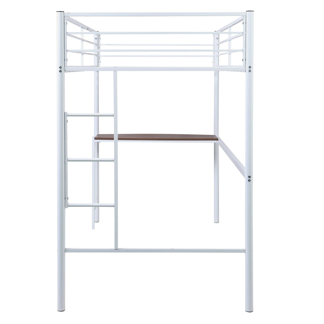 White Metal Twin Size Loft Bed with Desk Image 8