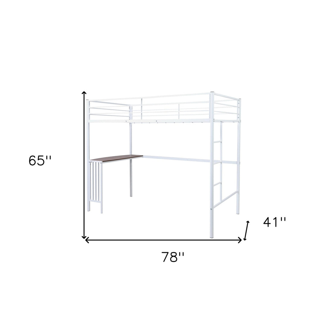 White Metal Twin Size Loft Bed with Desk Image 10