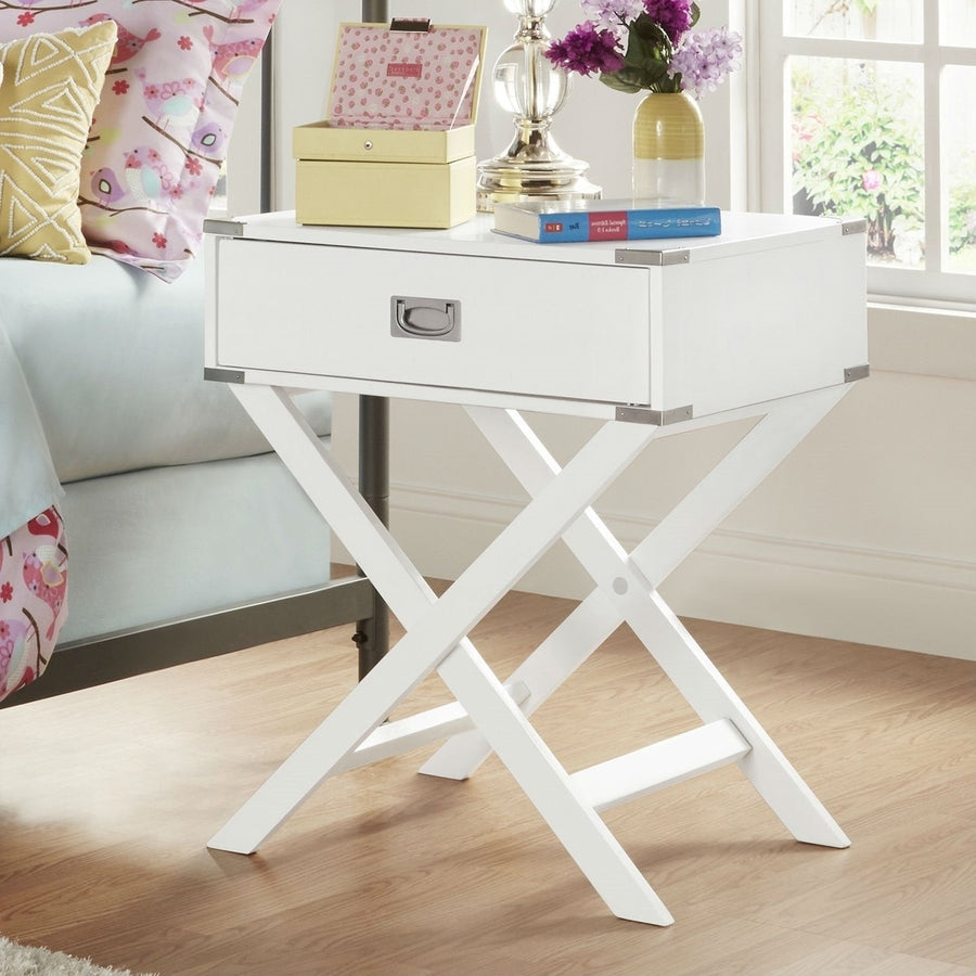 White Modern  1-Drawer Bedside Table Nightstand End Table Image 1