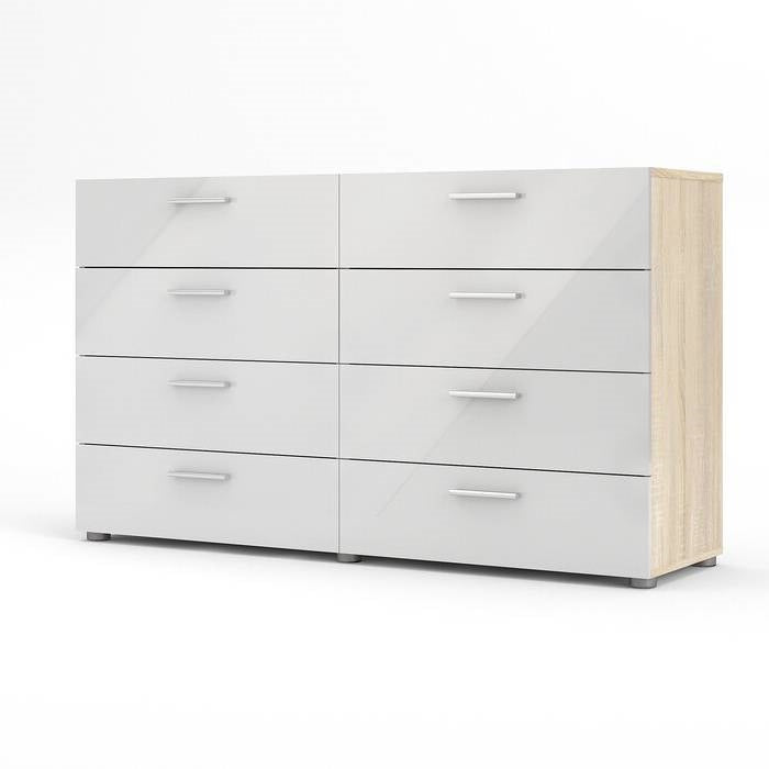 White Modern Bedroom 8-Drawer Double Dresser with Oak Finish Sides and Top Image 1