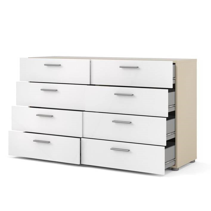 White Modern Bedroom 8-Drawer Double Dresser with Oak Finish Sides and Top Image 5