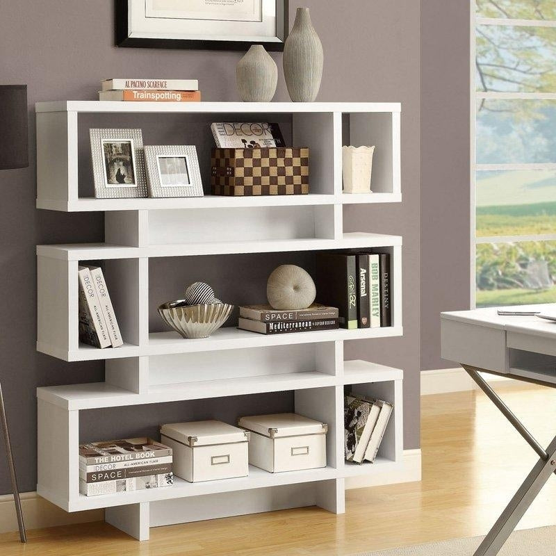 White Modern Bookcase Bookshelf for Living Room Office or Bedroom Image 1