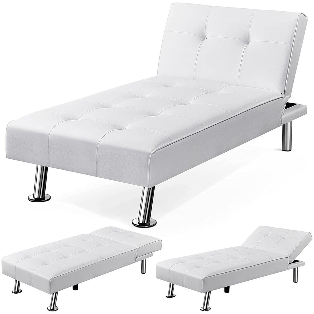 White Modern Faux Leather Chaise Lounge Recliner Sleeper Sofa Image 1