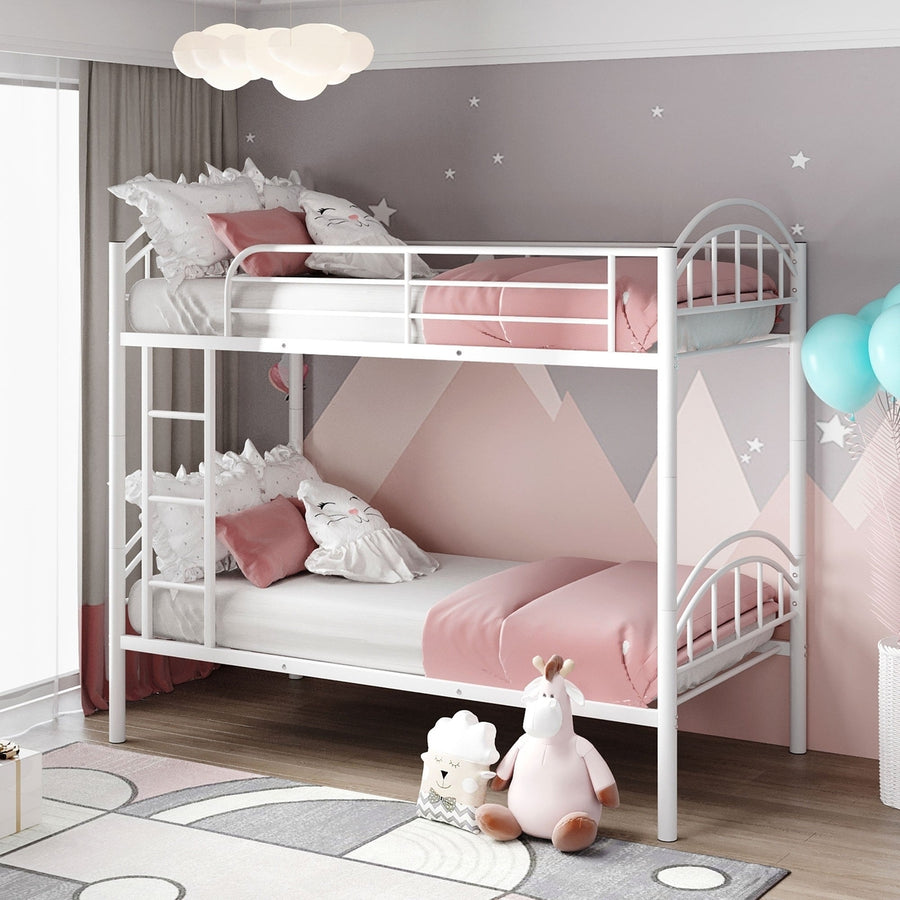 White Modern Classic Twin Over Twin Metal Bunk Bed Image 1