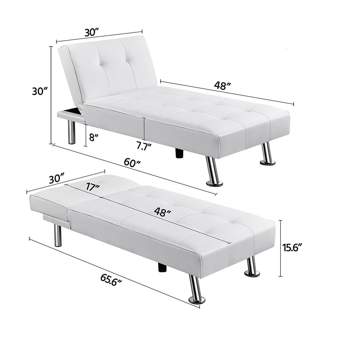 White Modern Faux Leather Chaise Lounge Recliner Sleeper Sofa Image 3