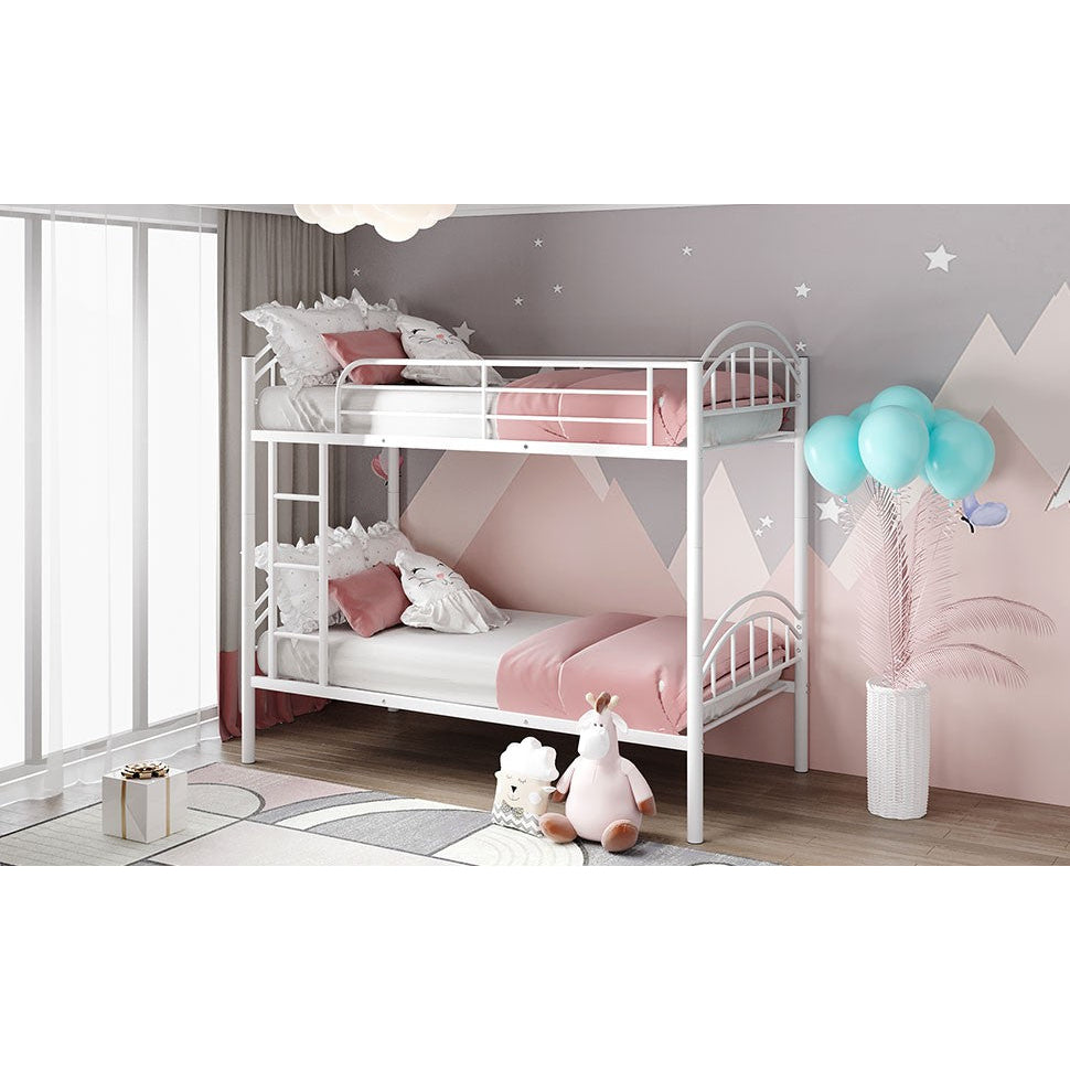 White Modern Classic Twin Over Twin Metal Bunk Bed Image 4