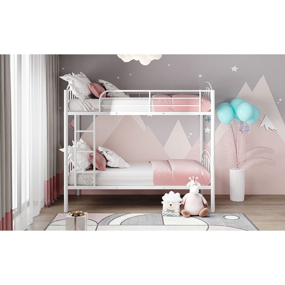 White Modern Classic Twin Over Twin Metal Bunk Bed Image 5